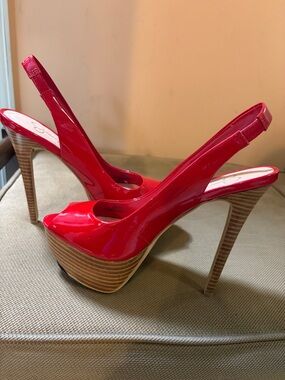 NWT Jessica Simpson Red Patent Platform Slingback Pumps